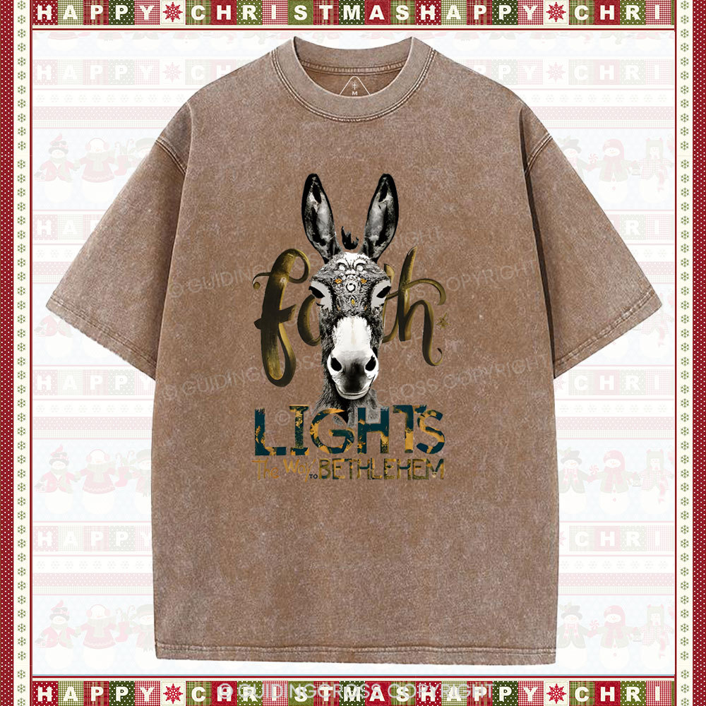 Lights The Way To Bethlehem Christian Washed T-Shirt