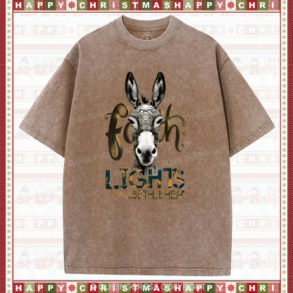 Lights The Way To Bethlehem Christian Washed T-Shirt