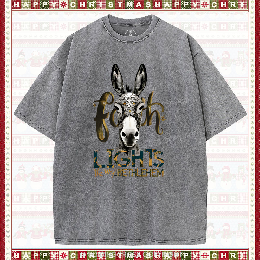 Lights The Way To Bethlehem Christian Washed T-Shirt