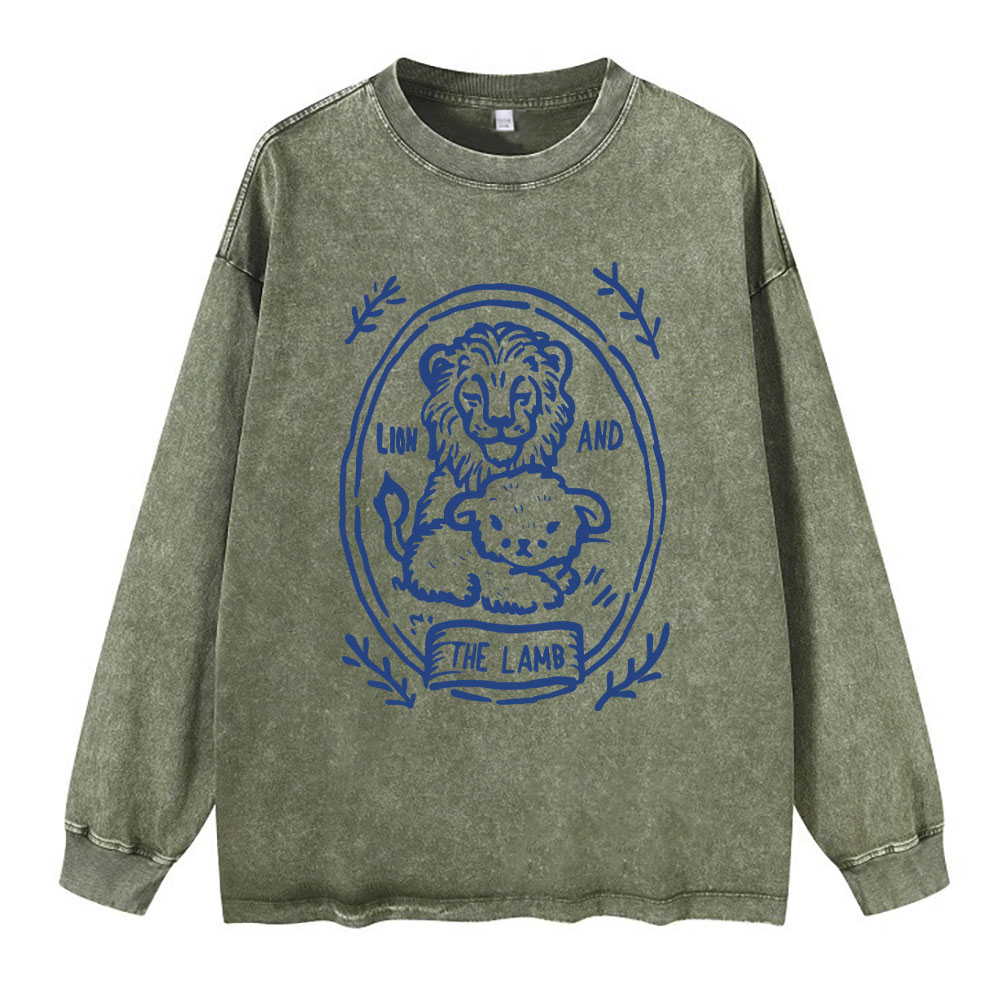 Lion And Lamb Christian Washed Long Sleeve T-Shirt
