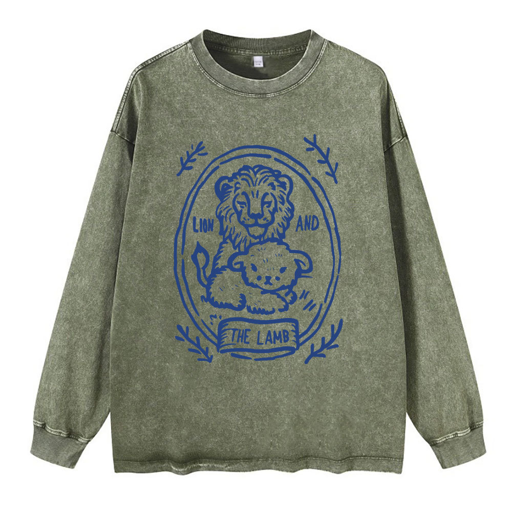 Lion And Lamb Christian Washed Long Sleeve T-Shirt