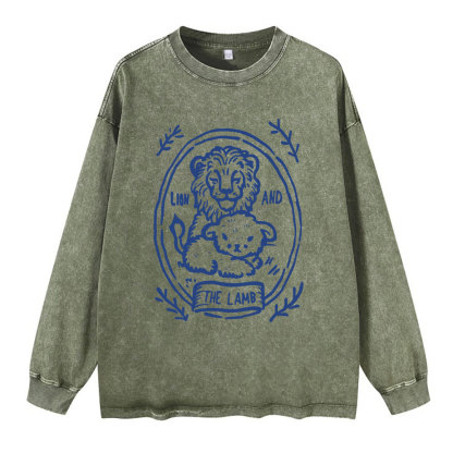 Lion And Lamb Christian Washed Long Sleeve T-Shirt