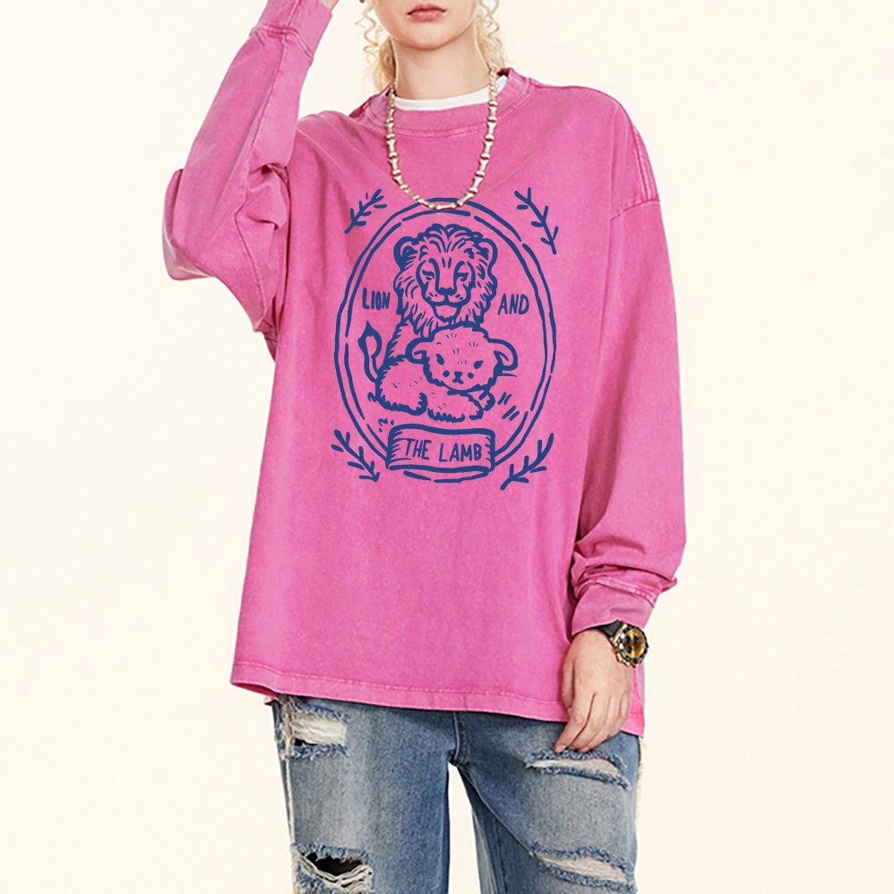 Lion And Lamb Christian Washed Long Sleeve T-Shirt