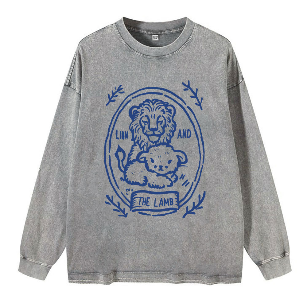 Lion And Lamb Christian Washed Long Sleeve T-Shirt