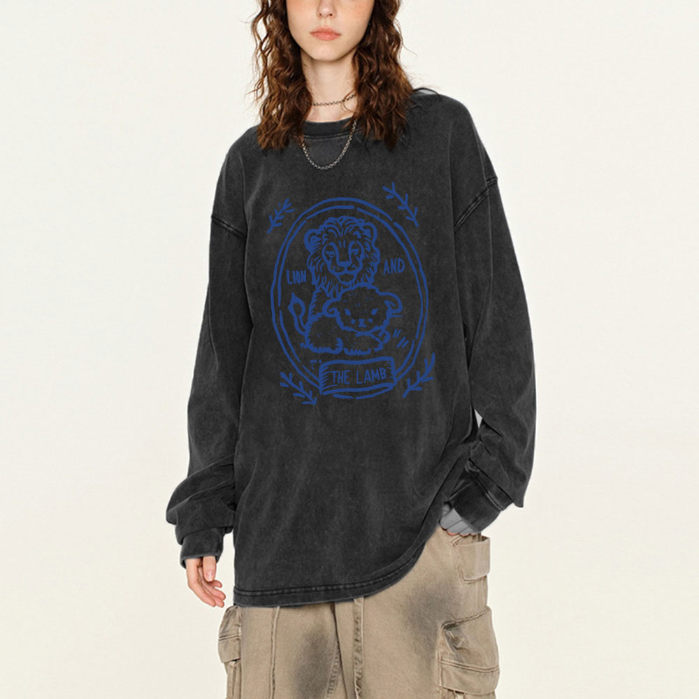 Lion And Lamb Christian Washed Long Sleeve T-Shirt