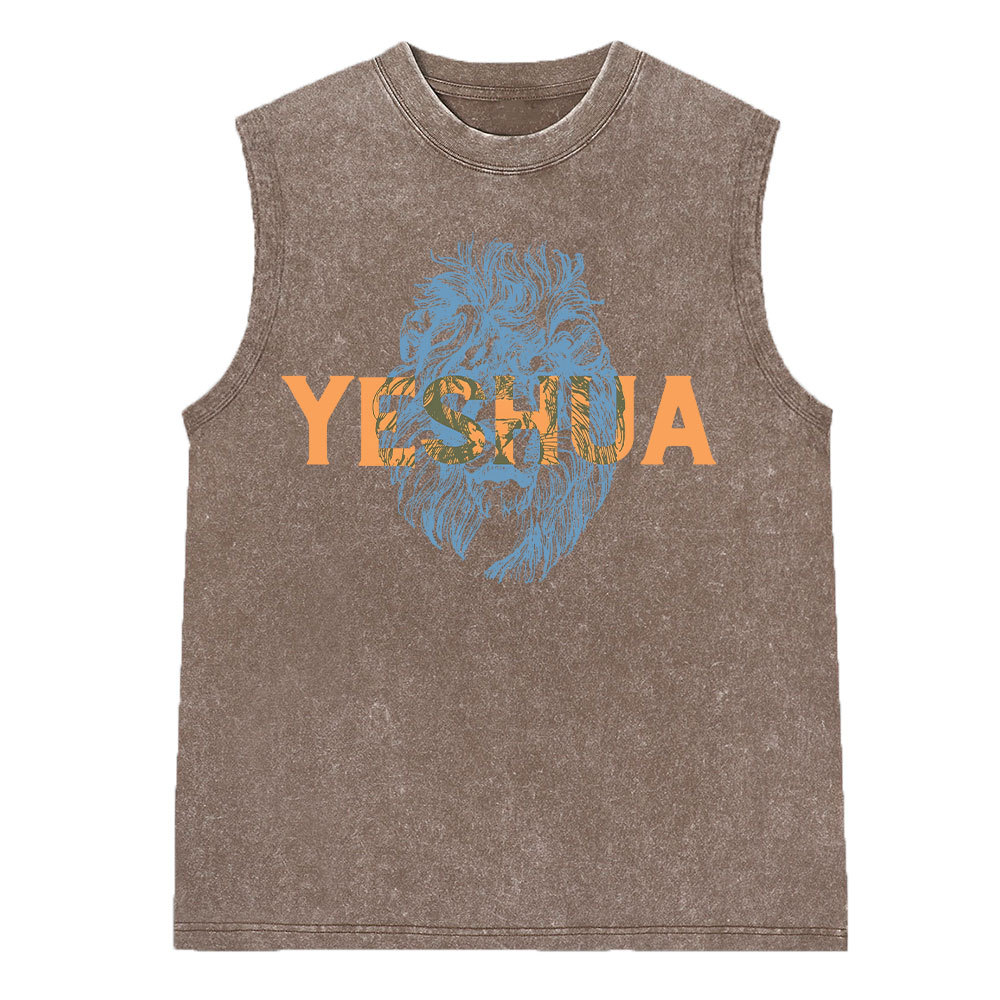 Lion And Yeshua Christian Washed Sleeveless Tee