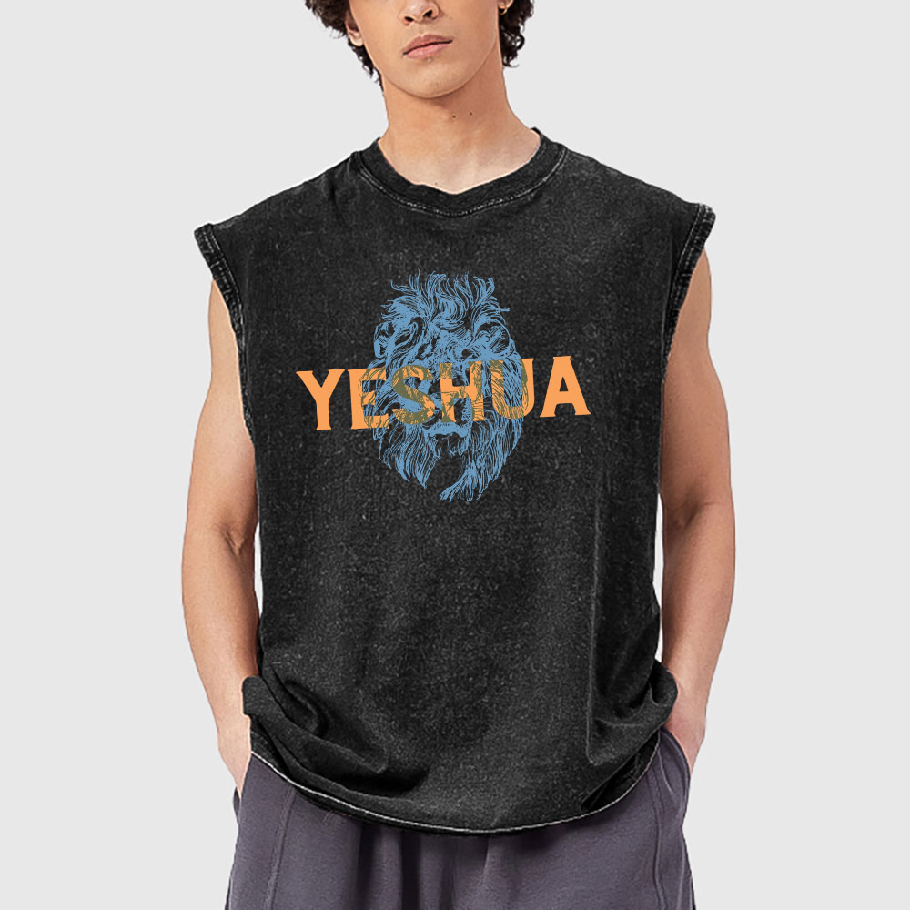Lion And Yeshua Christian Washed Sleeveless Tee
