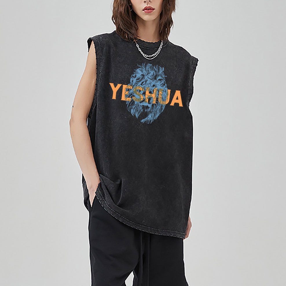 Lion And Yeshua Christian Washed Sleeveless Tee