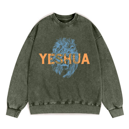 Lion And Yeshua Christian Washed Sweatshirt