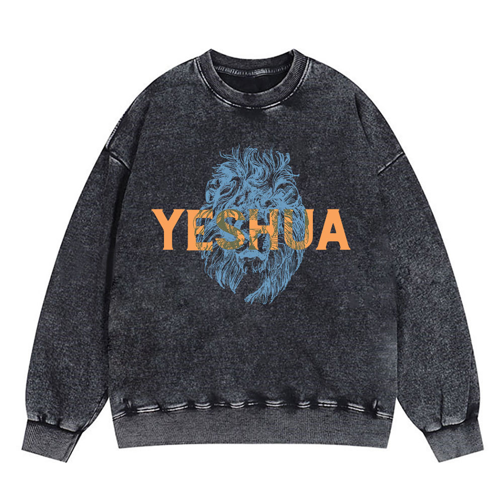 Lion And Yeshua Christian Washed Sweatshirt