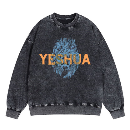 Lion And Yeshua Christian Washed Sweatshirt