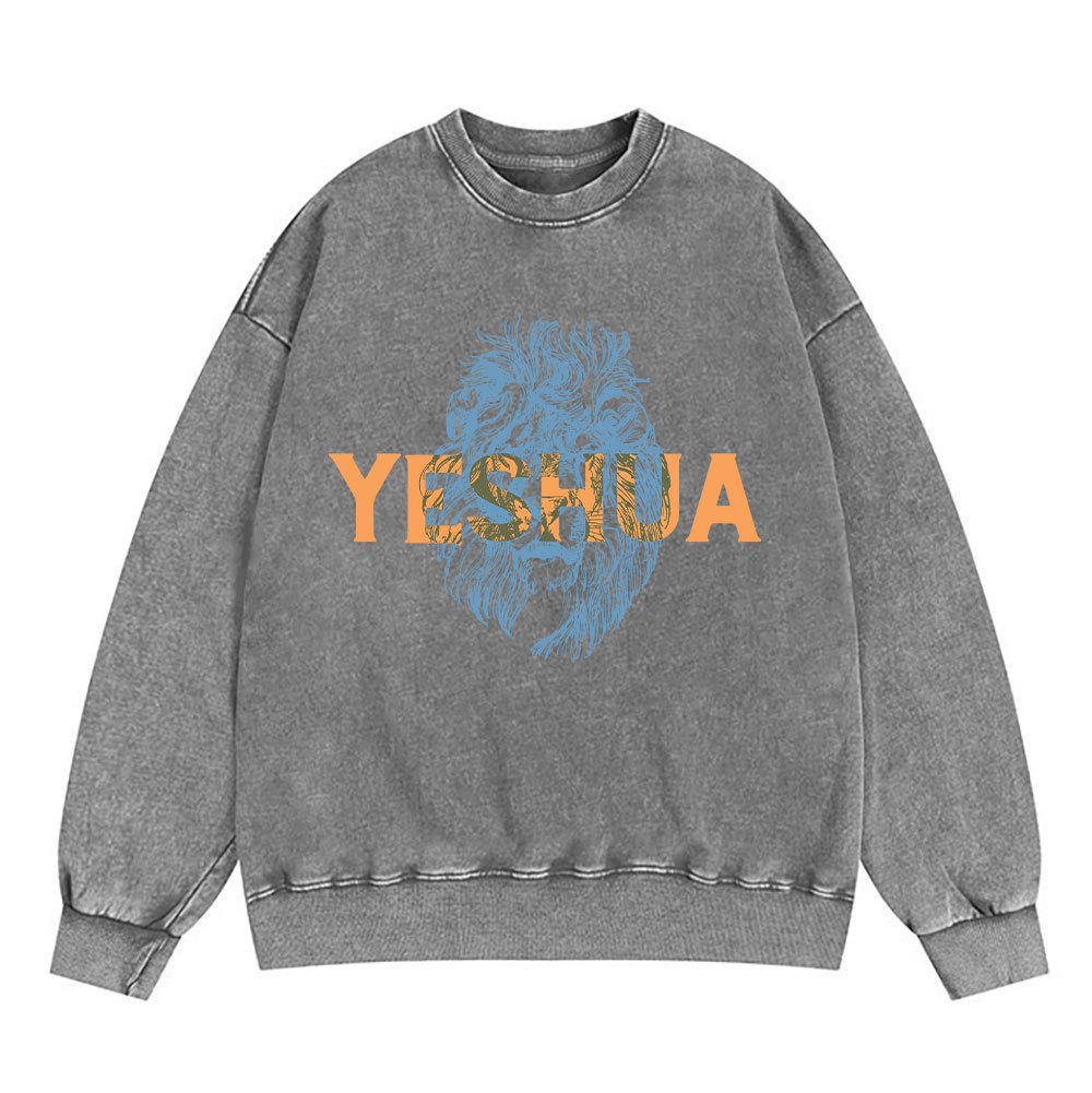 Lion And Yeshua Christian Washed Sweatshirt