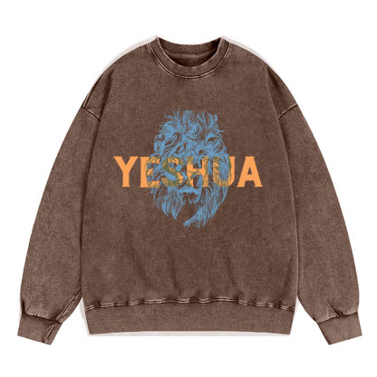 Lion And Yeshua Christian Washed Sweatshirt