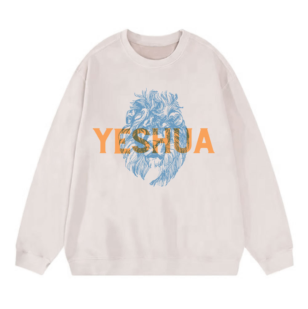 Lion And Yeshua Christian Washed Sweatshirt