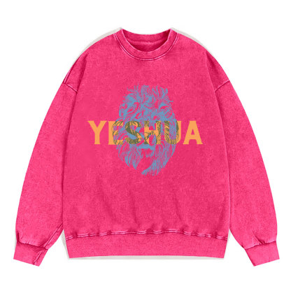 Lion And Yeshua Christian Washed Sweatshirt