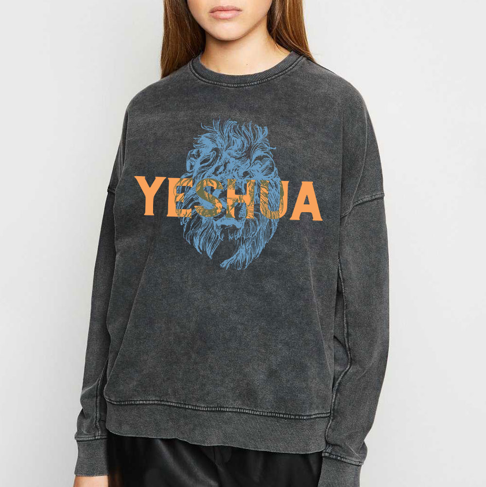 Lion And Yeshua Christian Washed Sweatshirt