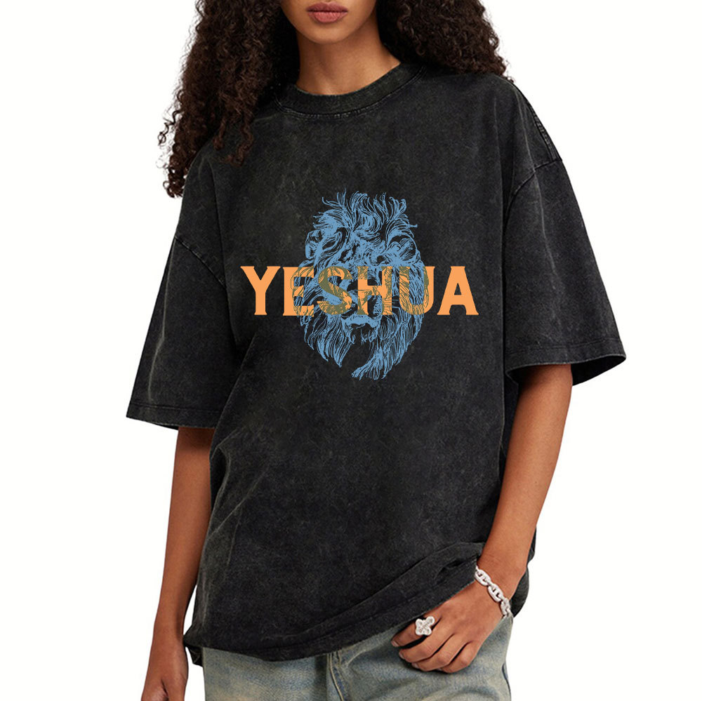 Lion And Yeshua Christian Washed T-Shirt