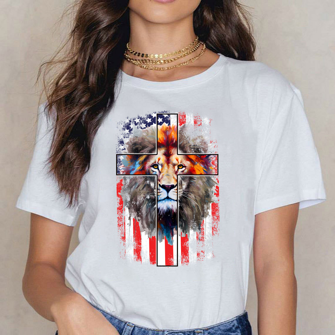 Lion Cross With Flag Christian T-Shirt