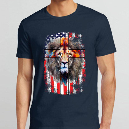 Lion Cross With Flag Christian T-Shirt