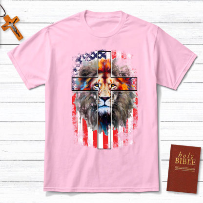 Lion Cross With Flag Christian T-Shirt