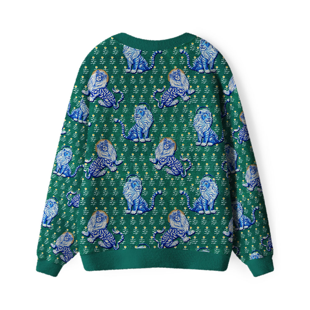 Lion Of Judah Furry Christian Green Lightweight Cardigan