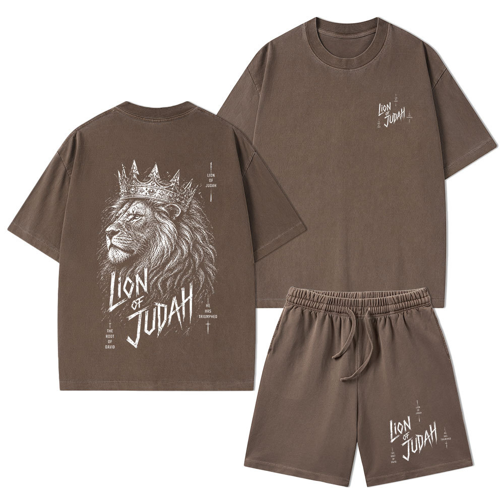 Lion Of Judah He Has Triumphed Christian Washed T-Shirt & Shorts
