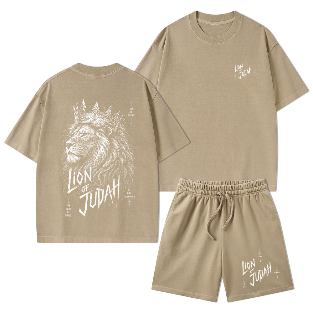 Lion Of Judah He Has Triumphed Christian Washed T-Shirt & Shorts