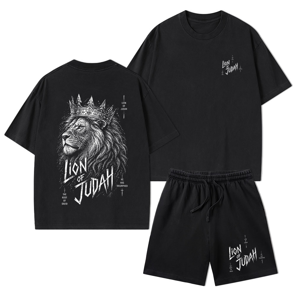 Lion Of Judah He Has Triumphed Christian Washed T-Shirt & Shorts