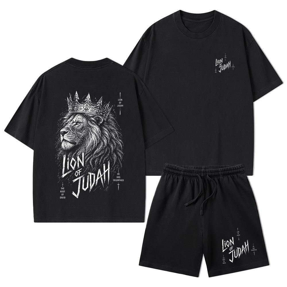 Lion Of Judah He Has Triumphed Christian Washed T-Shirt & Shorts