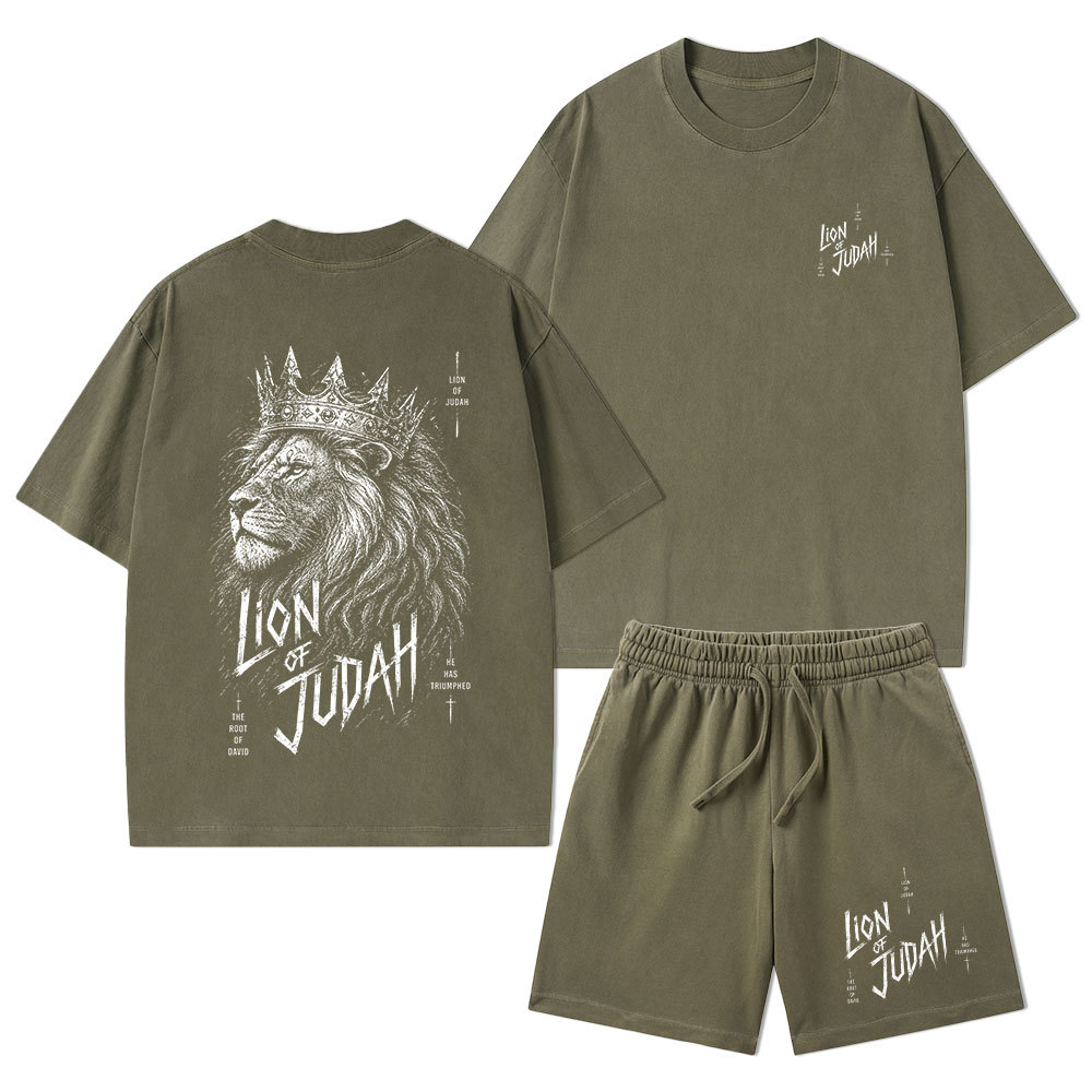 Lion Of Judah He Has Triumphed Christian Washed T-Shirt & Shorts