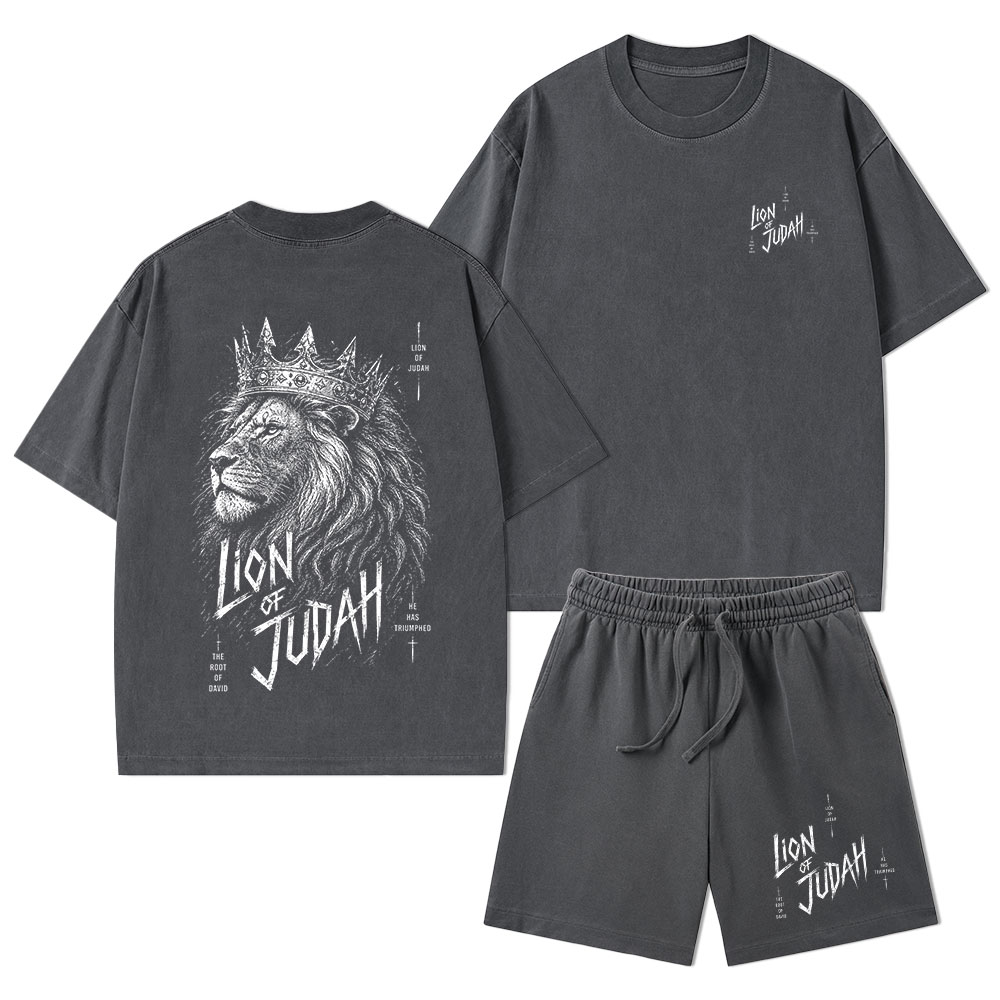 Lion Of Judah He Has Triumphed Christian Washed T-Shirt & Shorts