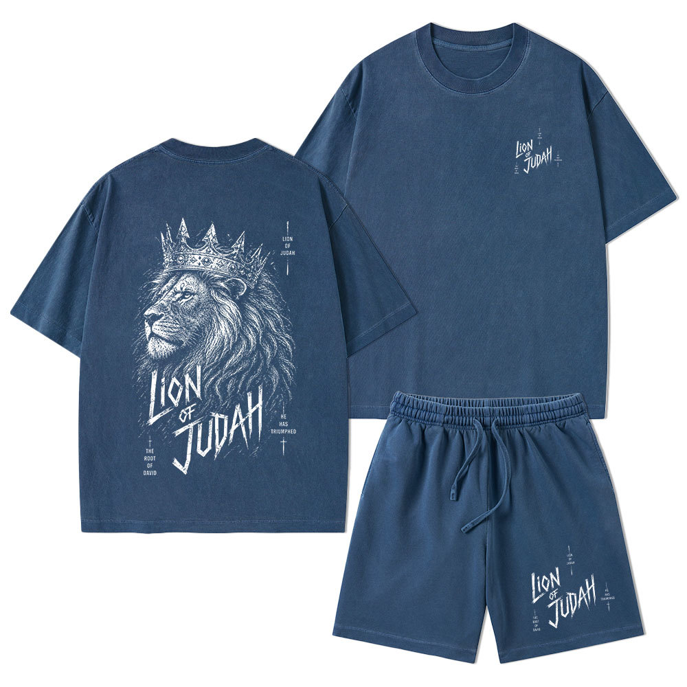 Lion Of Judah He Has Triumphed Christian Washed T-Shirt & Shorts