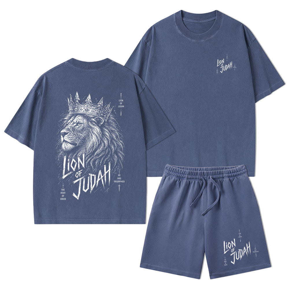 Lion Of Judah He Has Triumphed Christian Washed T-Shirt & Shorts