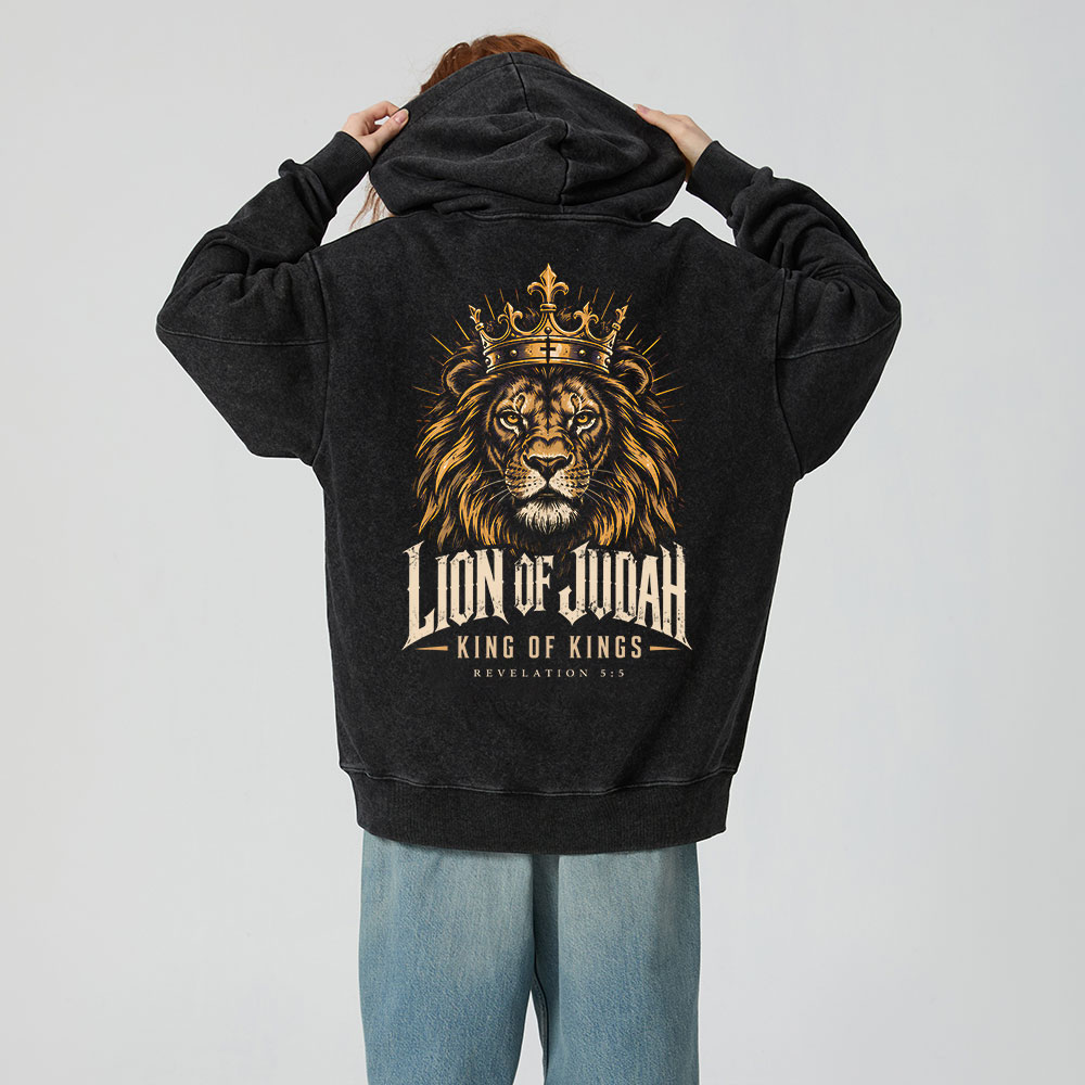 Lion Of Judan King Of Kings Christian Washed Hoodie