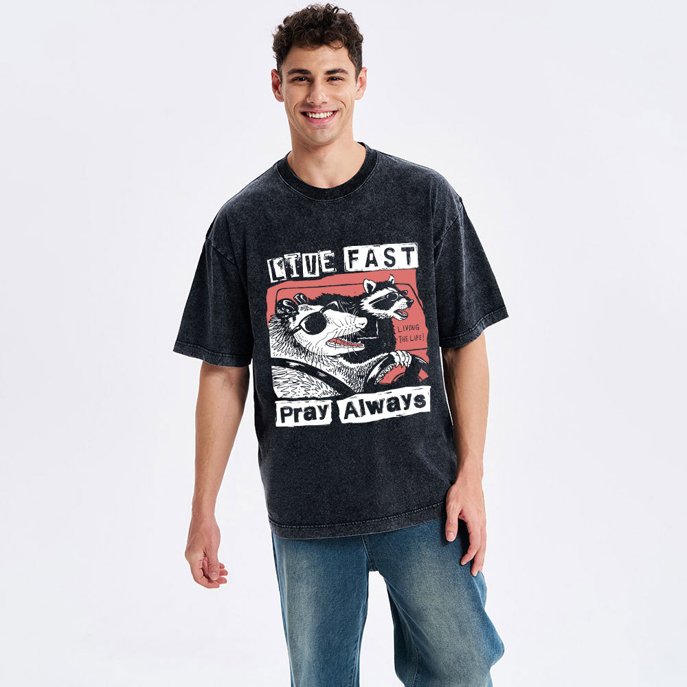 Live Fast Pray Always Christian Washed T-Shirt