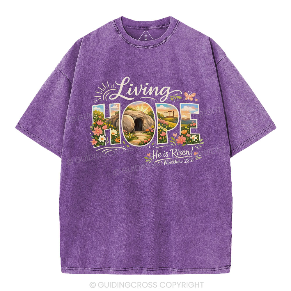 Living Hope He Is Risen Christian Washed T-Shirt