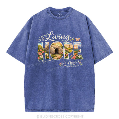 Living Hope He Is Risen Christian Washed T-Shirt