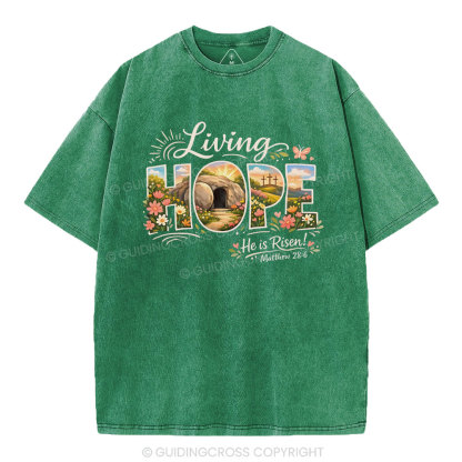 Living Hope He Is Risen Christian Washed T-Shirt