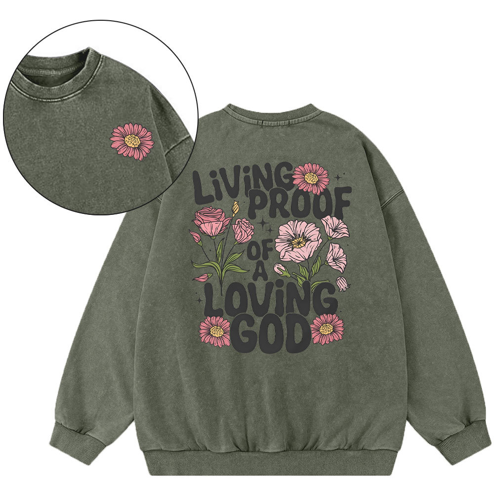 Living Proof Of A Loving God Christian Washed Sweatshirt
