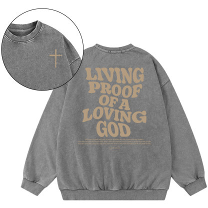 Living Proof Of A Loving God Christian Washed Sweatshirt