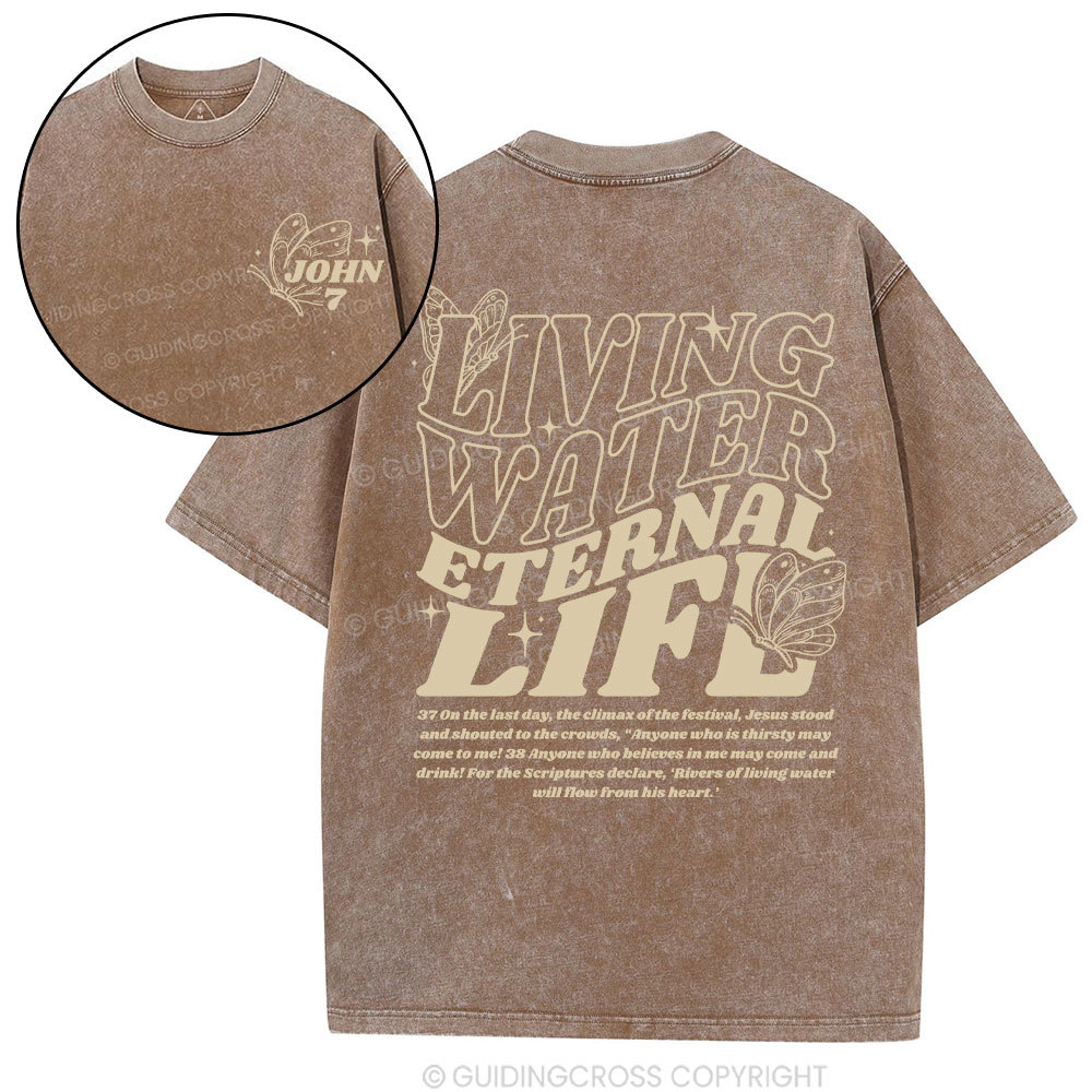 Living Water Eternal Life Chirstian Washed T-Shirt