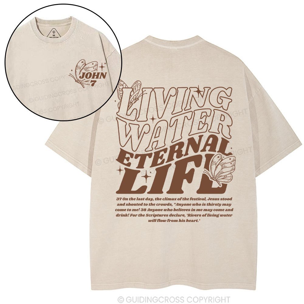 Living Water Eternal Life Chirstian Washed T-Shirt