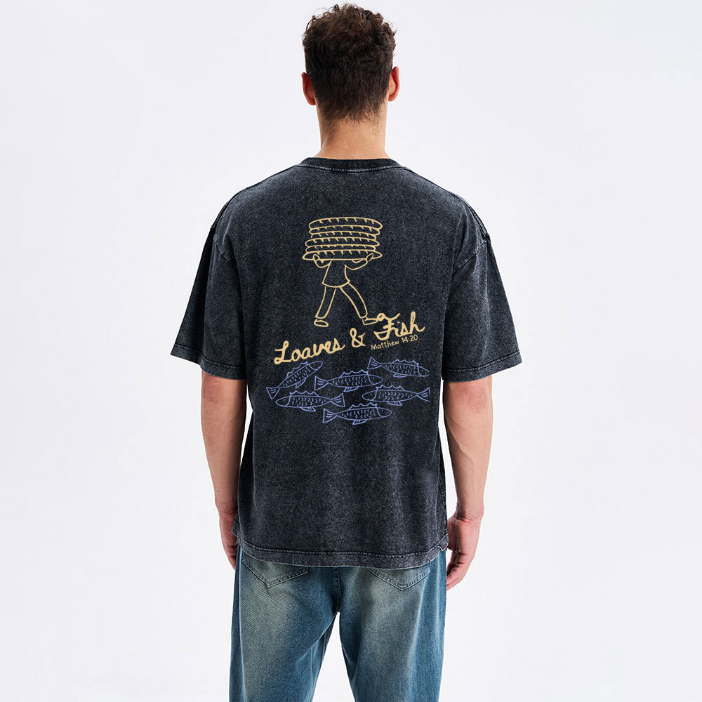 Loaves And Fish Christian Washed T-Shirt