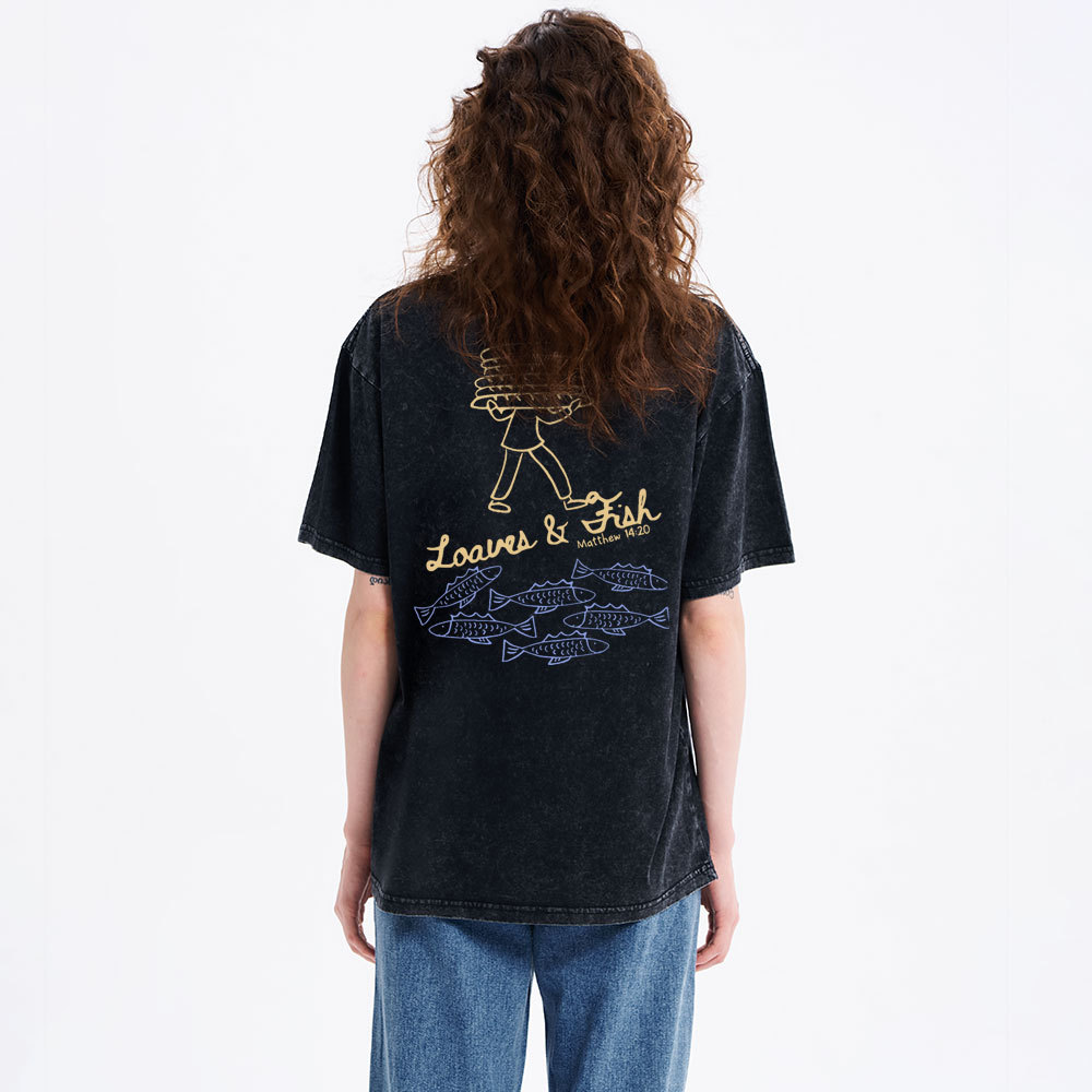 Loaves And Fish Christian Washed T-Shirt