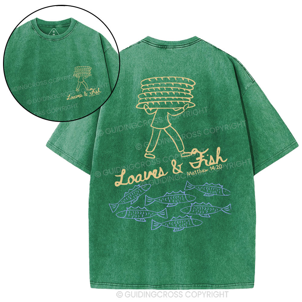 Loaves And Fish Christian Washed T-Shirt