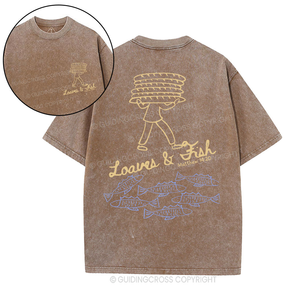 Loaves And Fish Christian Washed T-Shirt