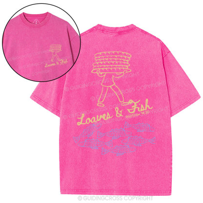 Loaves And Fish Christian Washed T-Shirt