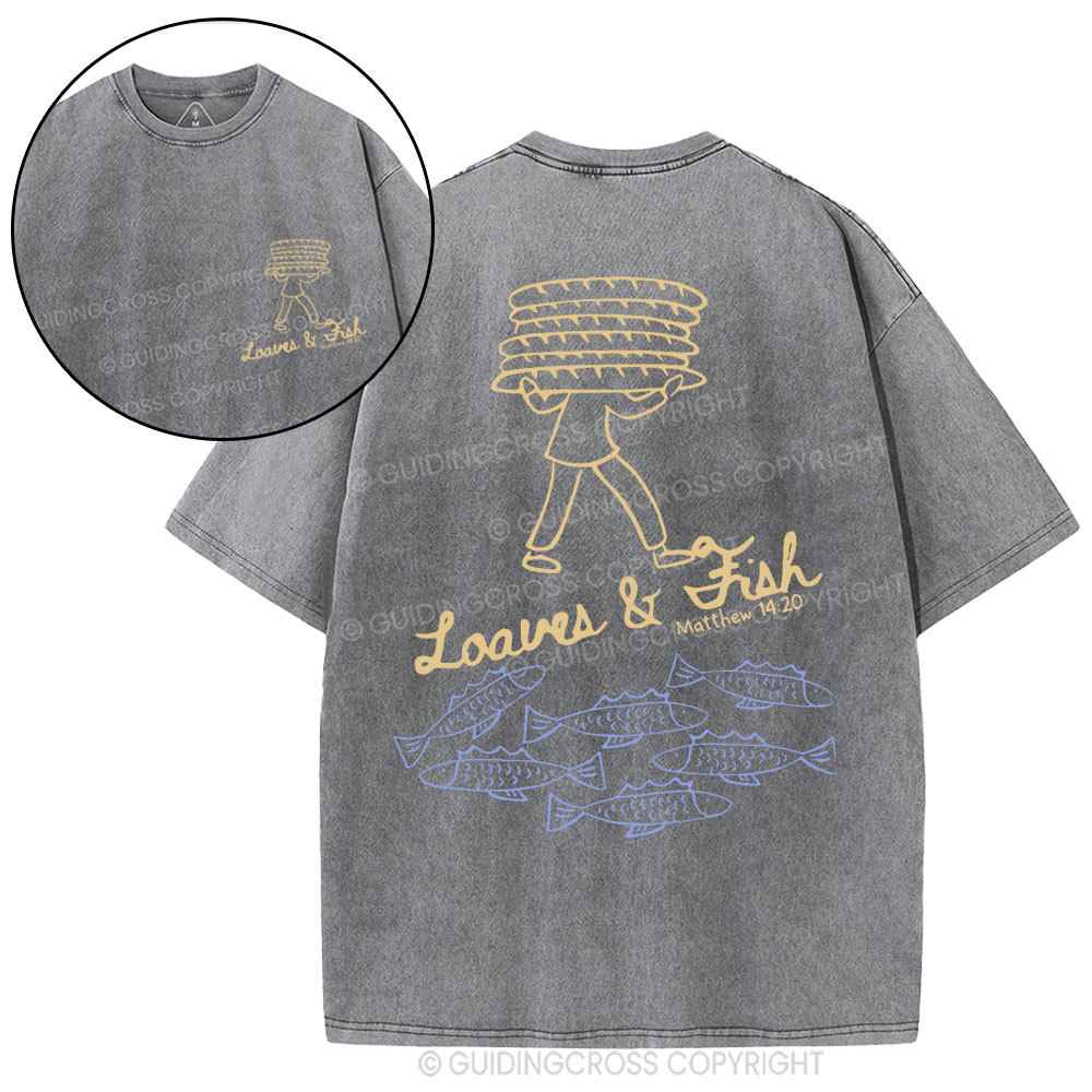 Loaves And Fish Christian Washed T-Shirt