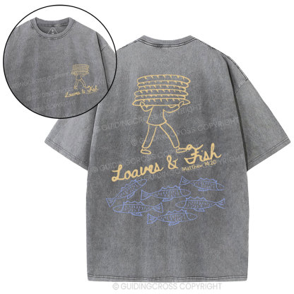 Loaves And Fish Christian Washed T-Shirt