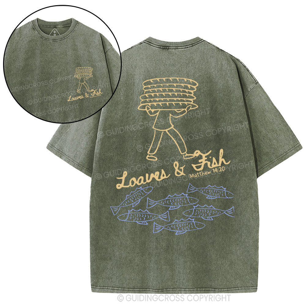 Loaves And Fish Christian Washed T-Shirt